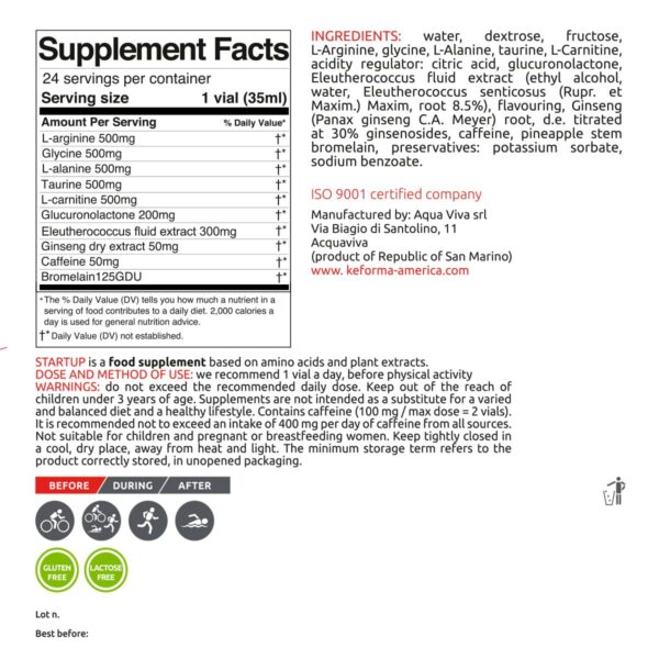 startup enery Supplement facts